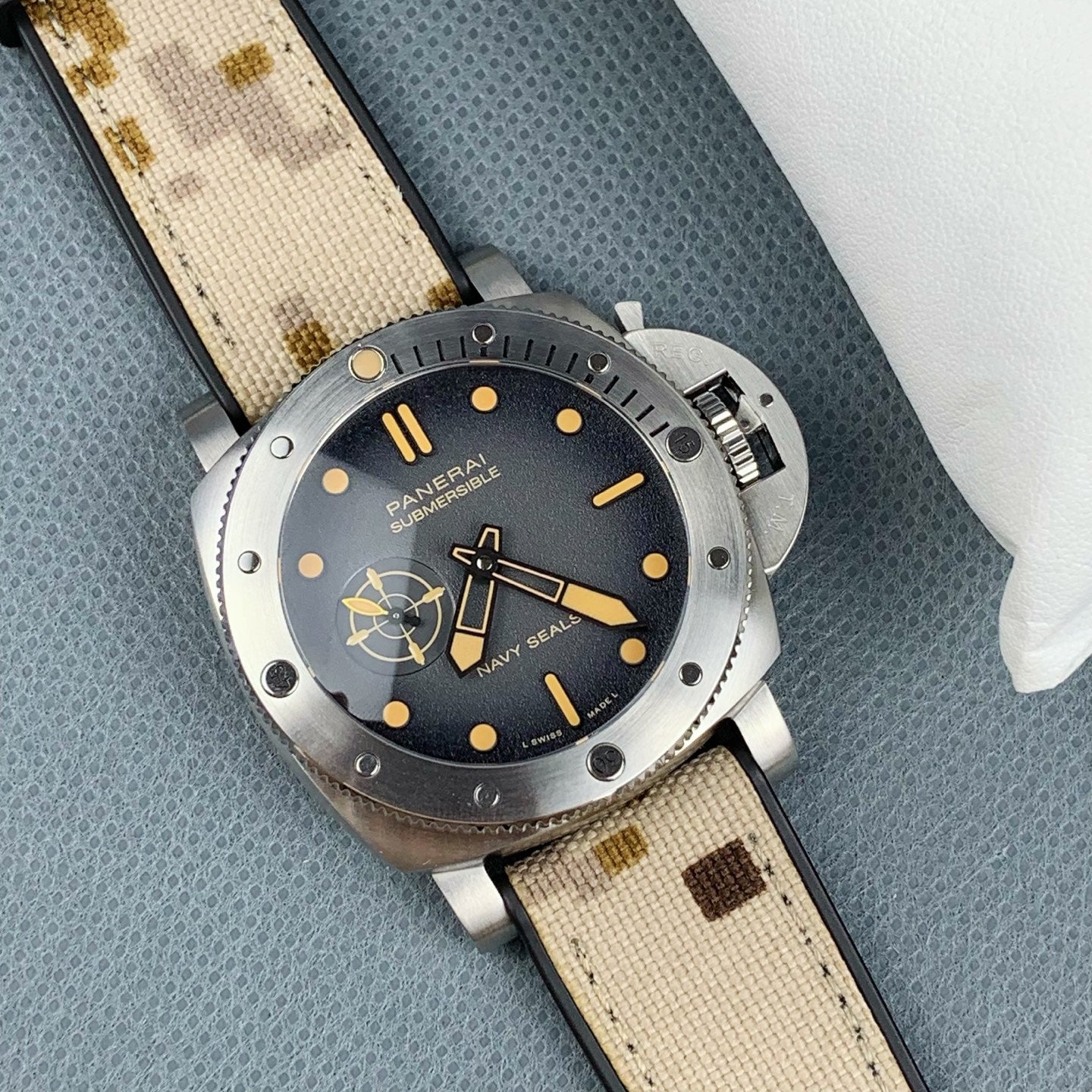 Panerai Submersible QuarantaQuattro Navy SEALs PAM01518 with Black Dial & Camouflage Strap