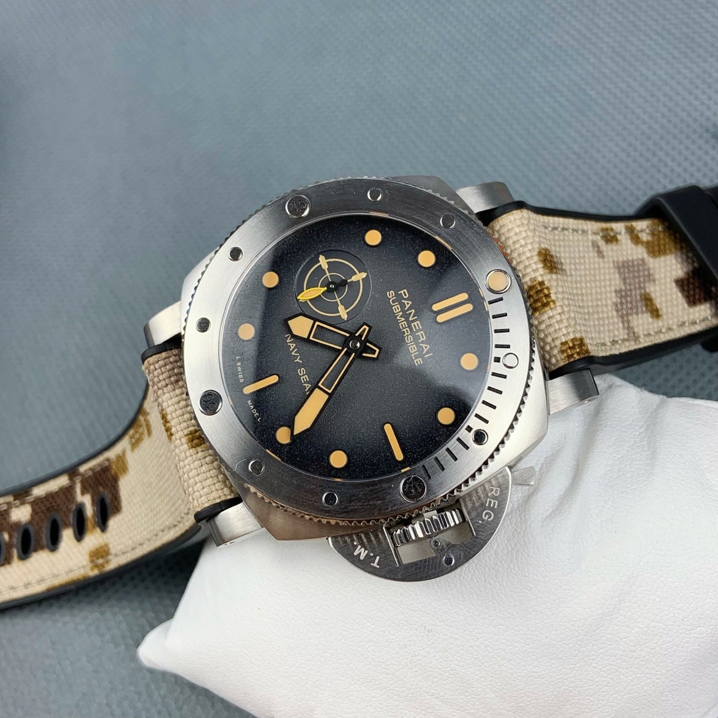 Panerai Submersible QuarantaQuattro Navy SEALs PAM01518 with Black Dial & Camouflage Strap