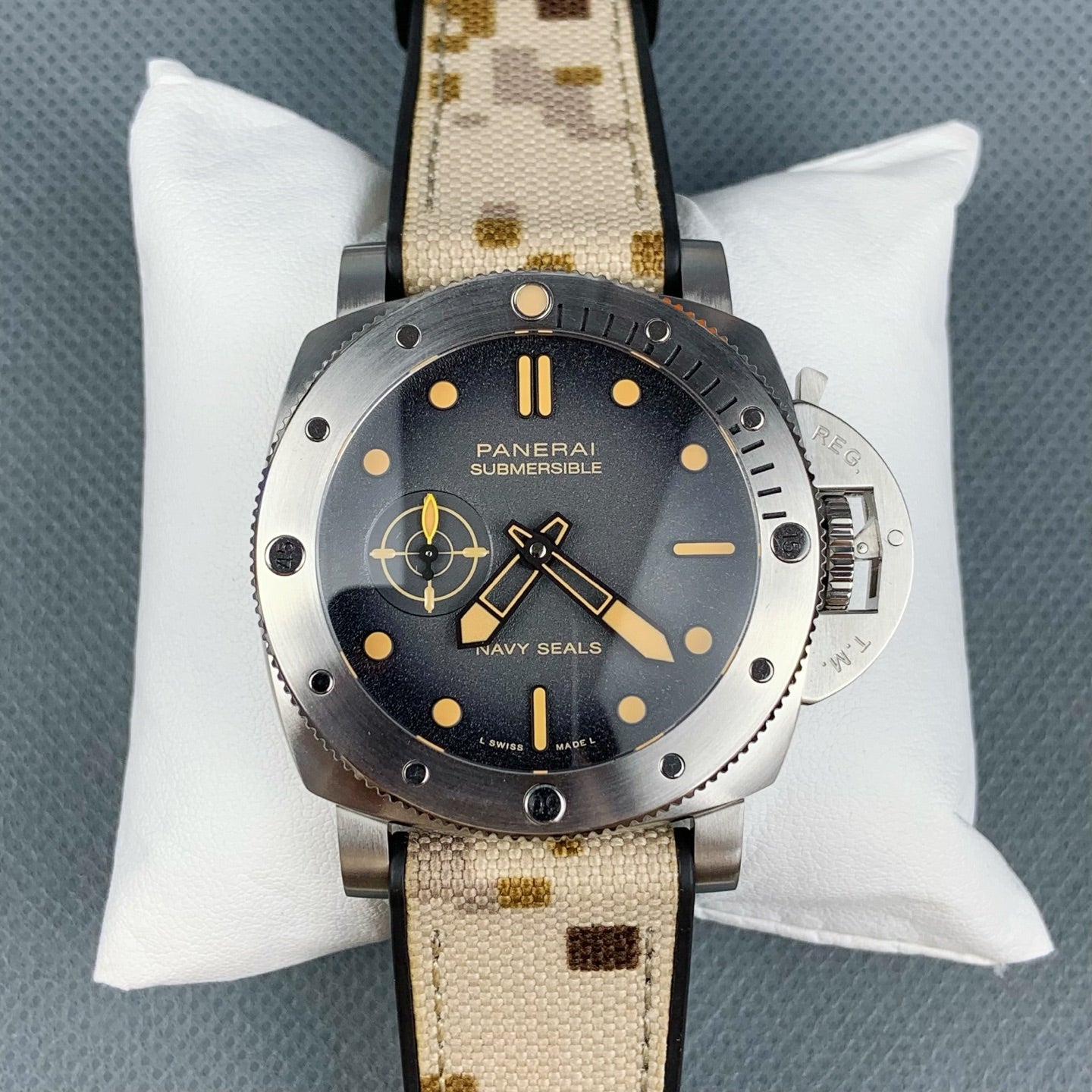 Panerai Submersible QuarantaQuattro Navy SEALs PAM01518 with Black Dial & Camouflage Strap