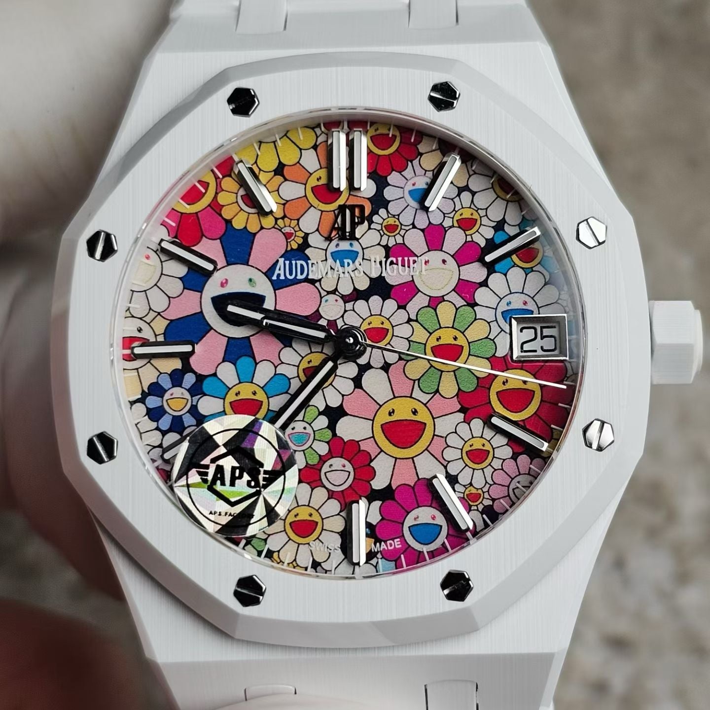 Audemars Piguet Royal Oak x Takashi Murakami – White Ceramic, Colorful Smiling Flower Dial