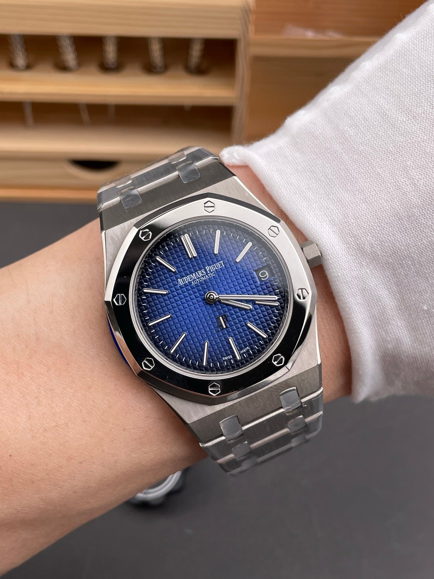 Audemars Piguet Royal Oak Jumbo Extra-Thin Titanium & Platinum with Blue Dial