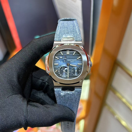 Patek Philippe Nautilus 5712 Luxury Stainless Steel Watch with Moonphase & Power Reserve