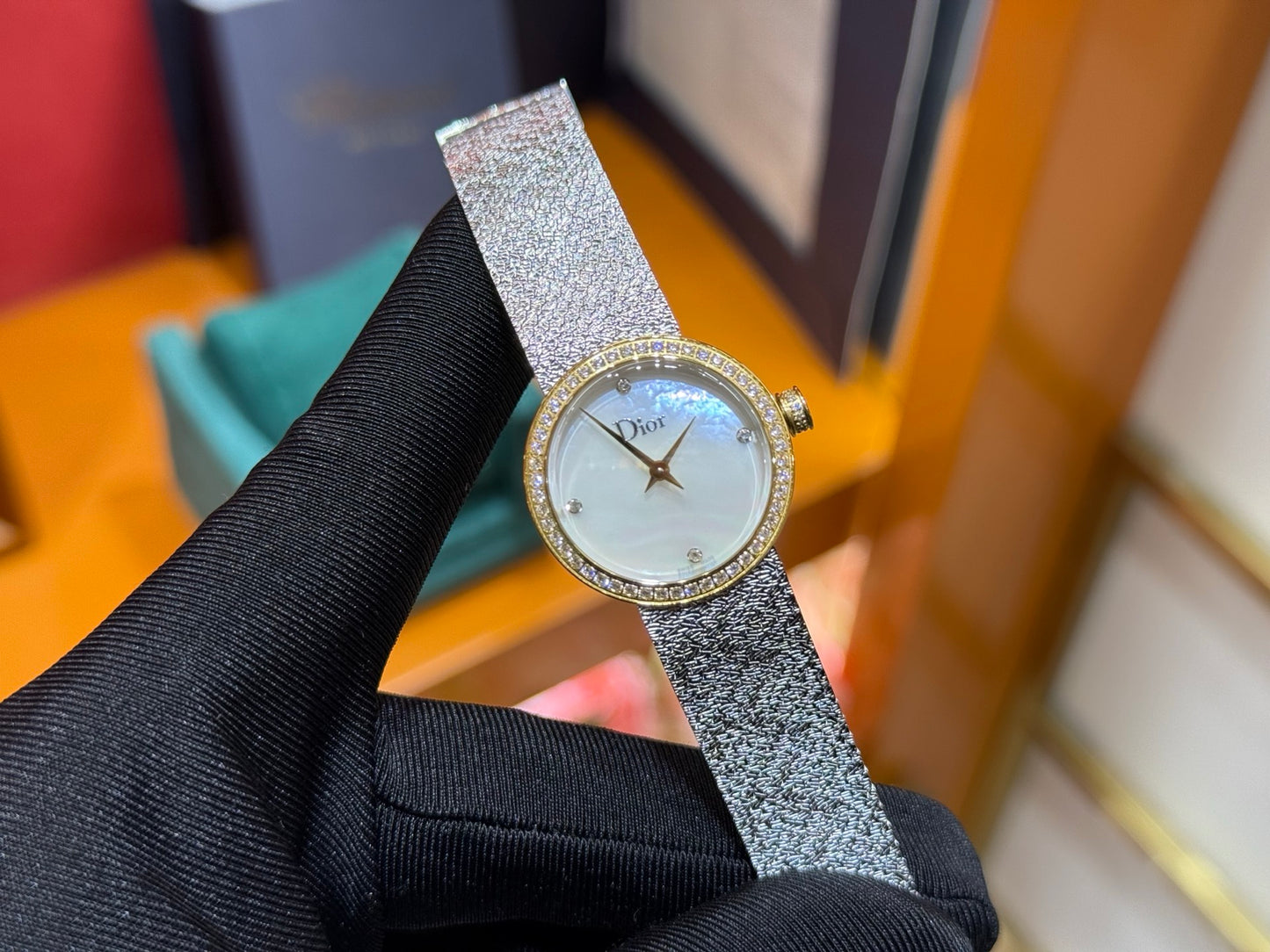 Dior La D de Dior Satine Watch in Steel & Yellow Gold with Mother-of-Pearl Dial