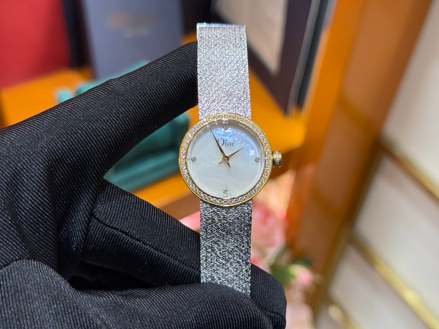 Dior La D de Dior Satine Watch in Steel & Yellow Gold with Mother-of-Pearl Dial