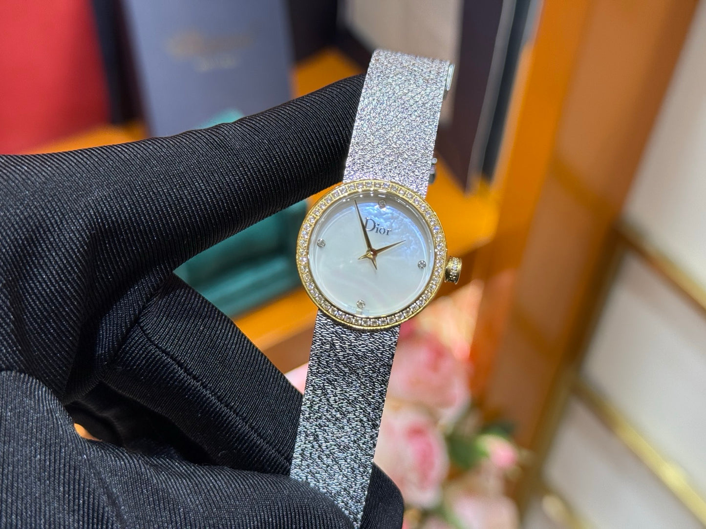 Dior La D de Dior Satine Watch in Steel & Yellow Gold with Mother-of-Pearl Dial