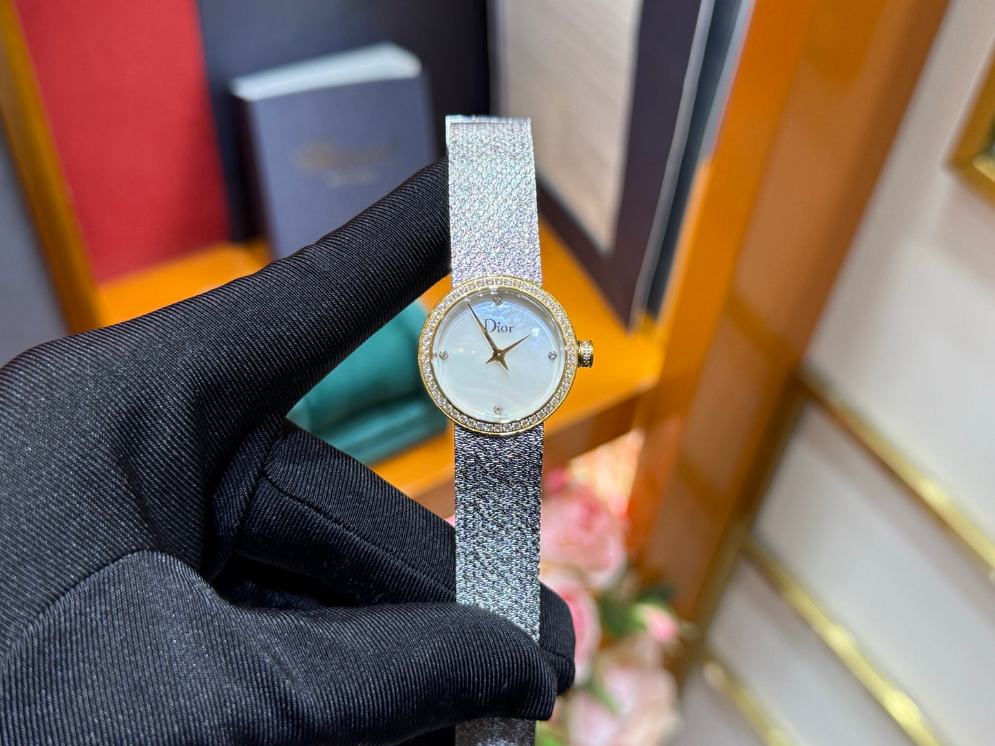 Dior La D de Dior Satine Watch in Steel & Yellow Gold with Mother-of-Pearl Dial