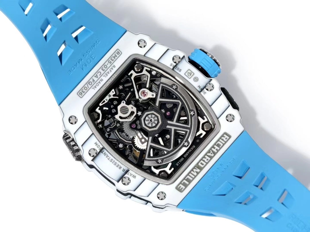 Richard Mille RM 35-03 Rafael Nadal – Automatic, White Quartz TPT Case with Blue Rubber Strap