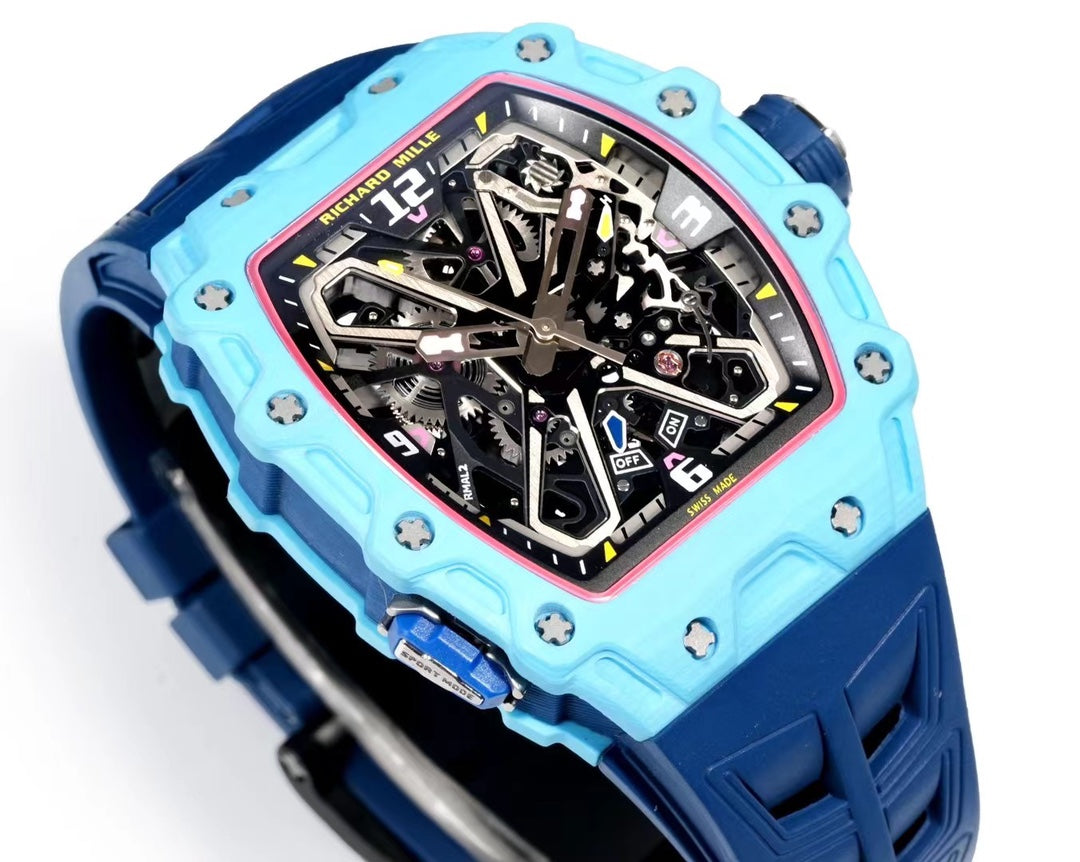 Richard Mille RM 35-03 Rafael Nadal Automatic Winding watch in a pastel blue Quartz TPT case with a blue rubber strap