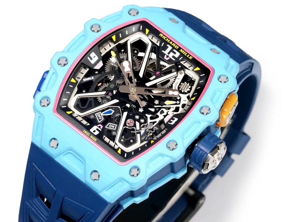 Richard Mille RM 35-03 Rafael Nadal Automatic Winding watch in a pastel blue Quartz TPT case with a blue rubber strap