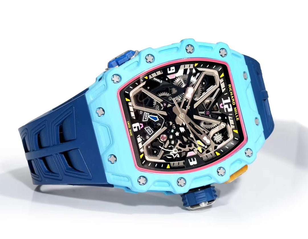 Richard Mille RM 35-03 Rafael Nadal Automatic Winding watch in a pastel blue Quartz TPT case with a blue rubber strap