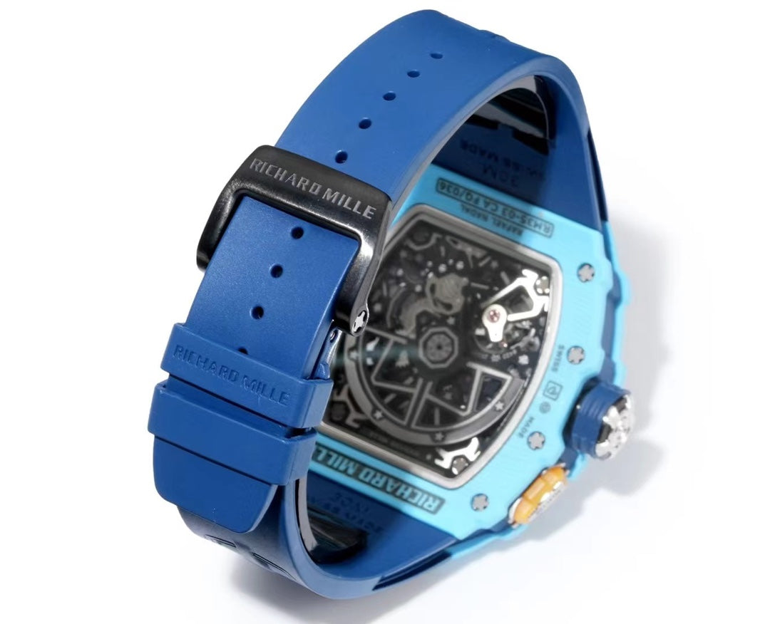 Richard Mille RM 35-03 Rafael Nadal Automatic Winding watch in a pastel blue Quartz TPT case with a blue rubber strap