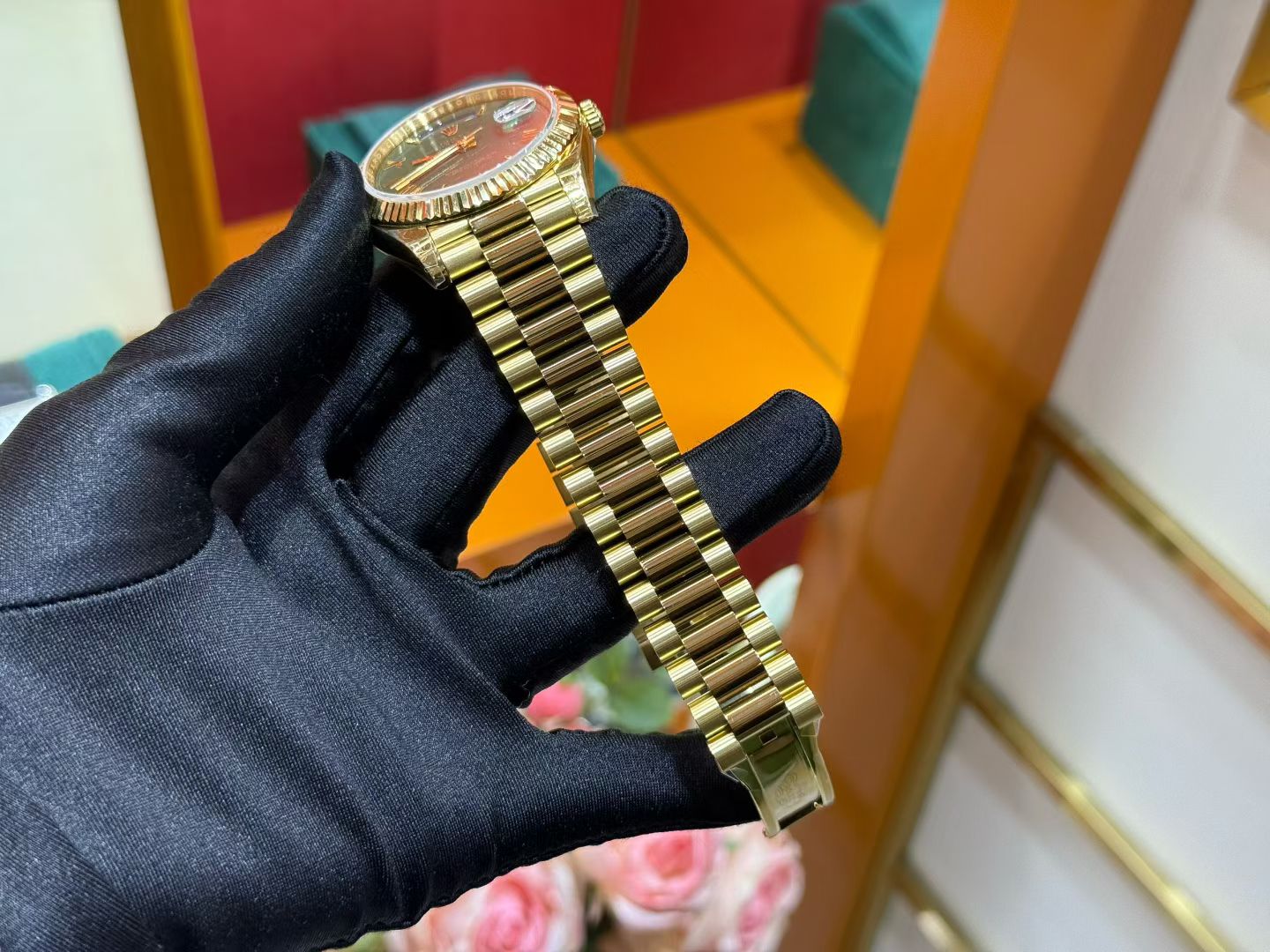 Rolex Day-Date 40 Yellow Gold with Green Dial & President Bracelet