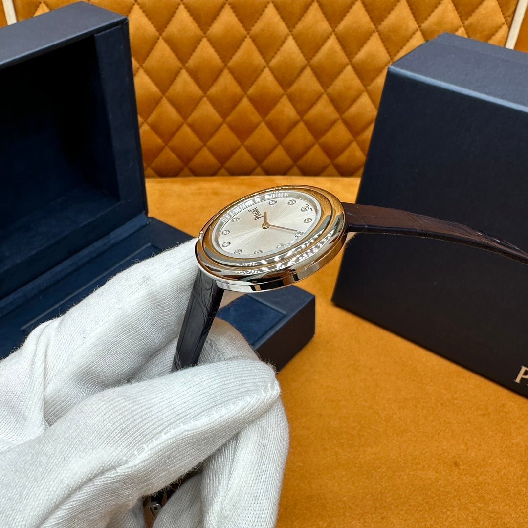 Piaget Possession 34mm Stainless Steel – Diamond Dial Markers, Rotating Diamond Bezel, Black Alligator Strap
