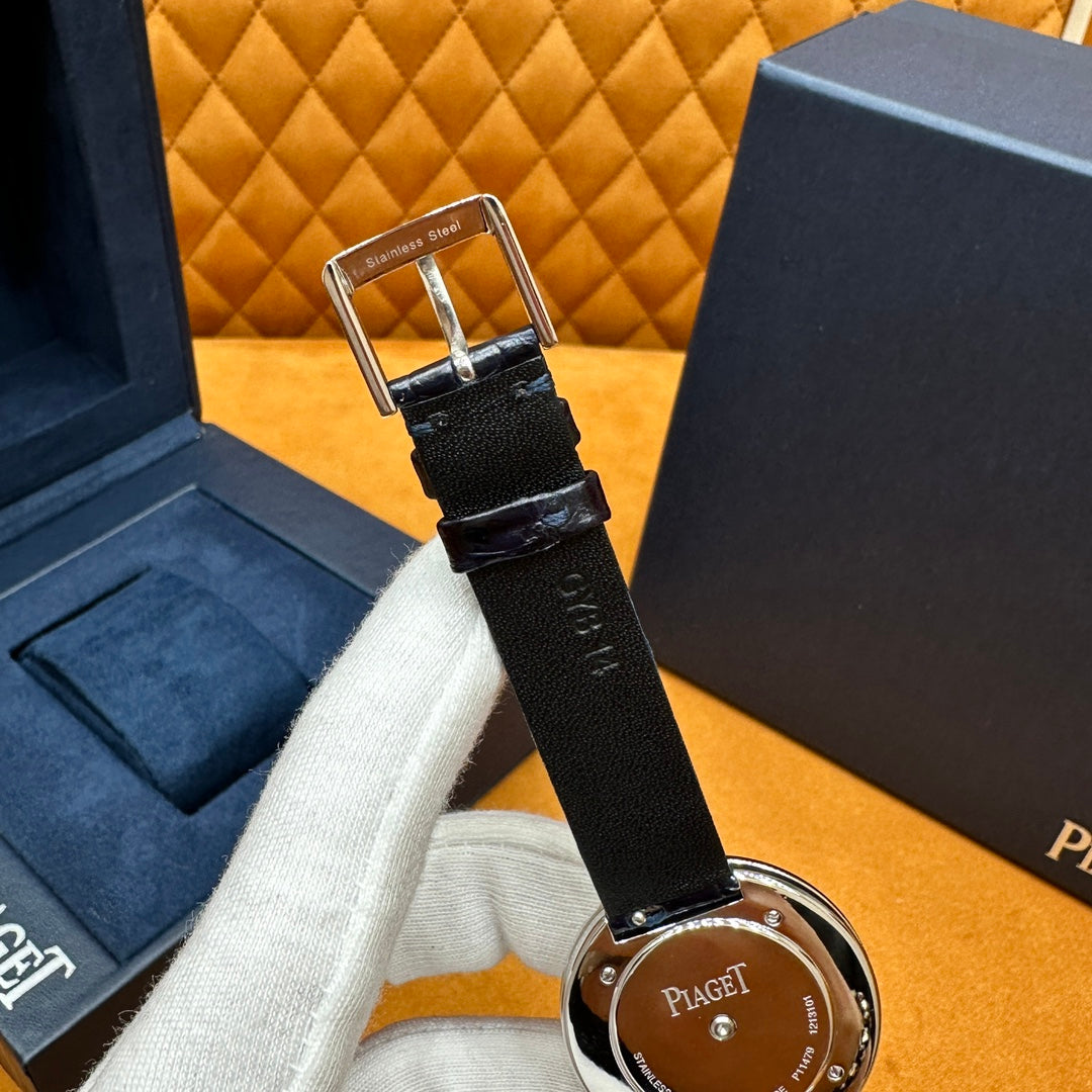 Piaget Possession 34mm Stainless Steel – Diamond Dial Markers, Rotating Diamond Bezel, Black Alligator Strap