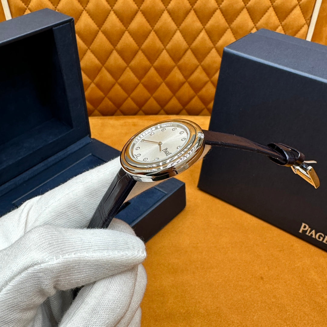 Piaget Possession 34mm Stainless Steel – Diamond Dial Markers, Rotating Diamond Bezel, Black Alligator Strap