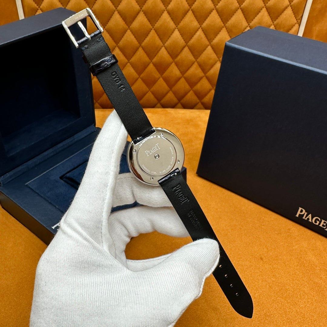 Piaget Possession 34mm Stainless Steel – Diamond Dial Markers, Rotating Diamond Bezel, Black Alligator Strap