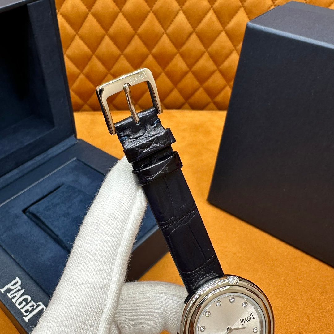 Piaget Possession 34mm Stainless Steel – Diamond Dial Markers, Rotating Diamond Bezel, Black Alligator Strap