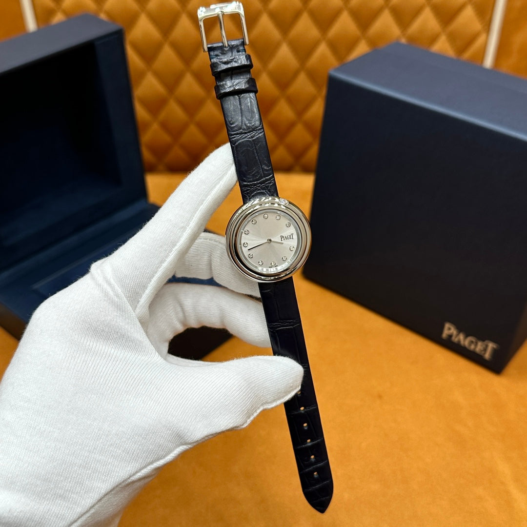 Piaget Possession 34mm Stainless Steel – Diamond Dial Markers, Rotating Diamond Bezel, Black Alligator Strap