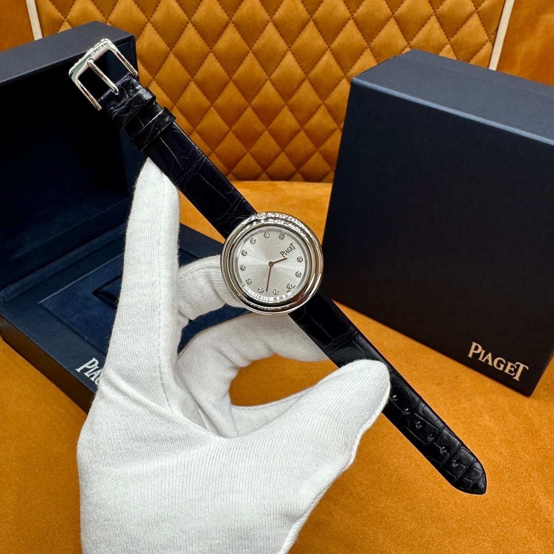 Piaget Possession 34mm Stainless Steel – Diamond Dial Markers, Rotating Diamond Bezel, Black Alligator Strap