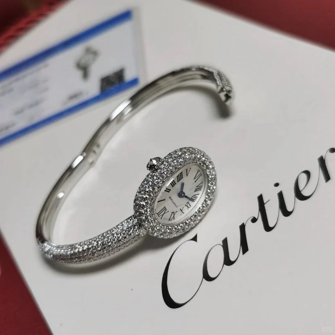 Cartier Baignoire Mini HPI01773 18k White Gold Diamond Bracelet Watch