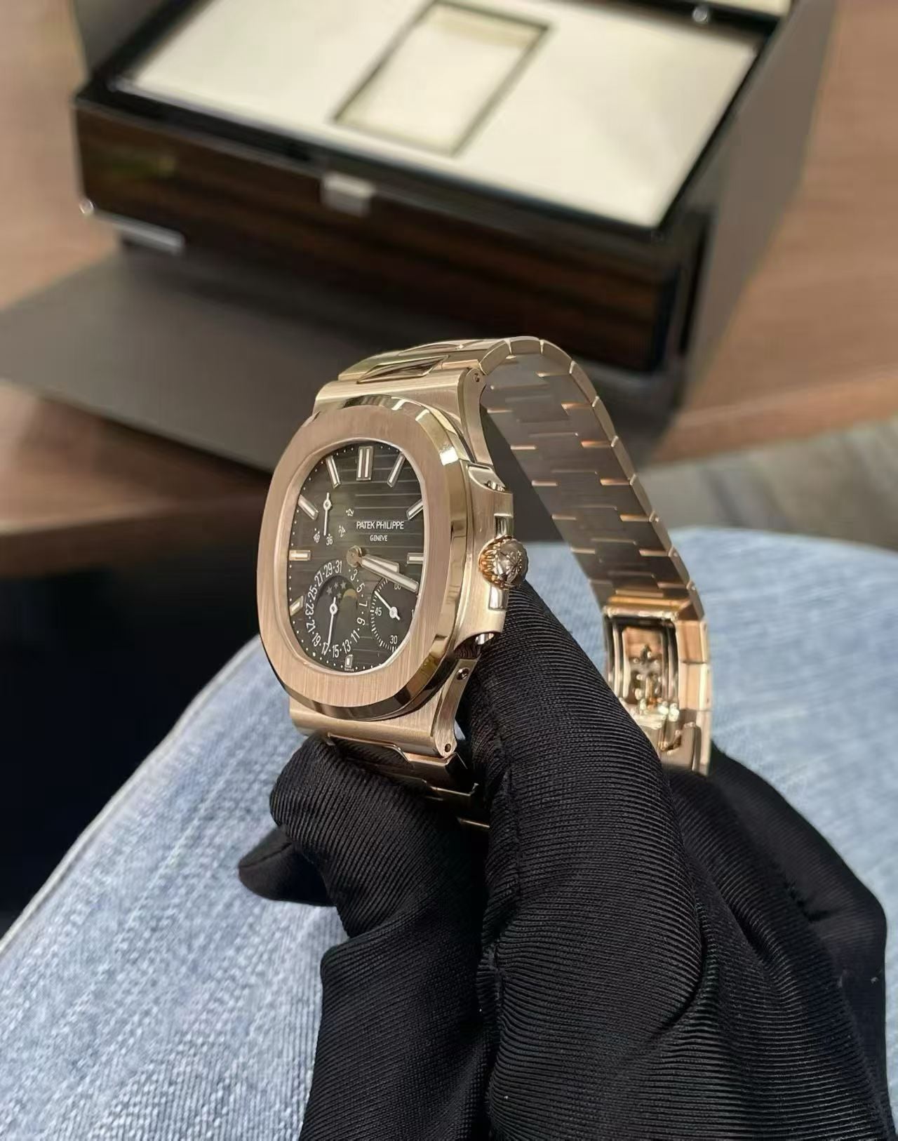 Patek Philippe Nautilus 5712/1R-001 Moon Phases in Rose Gold with Brown Sunburst Dial