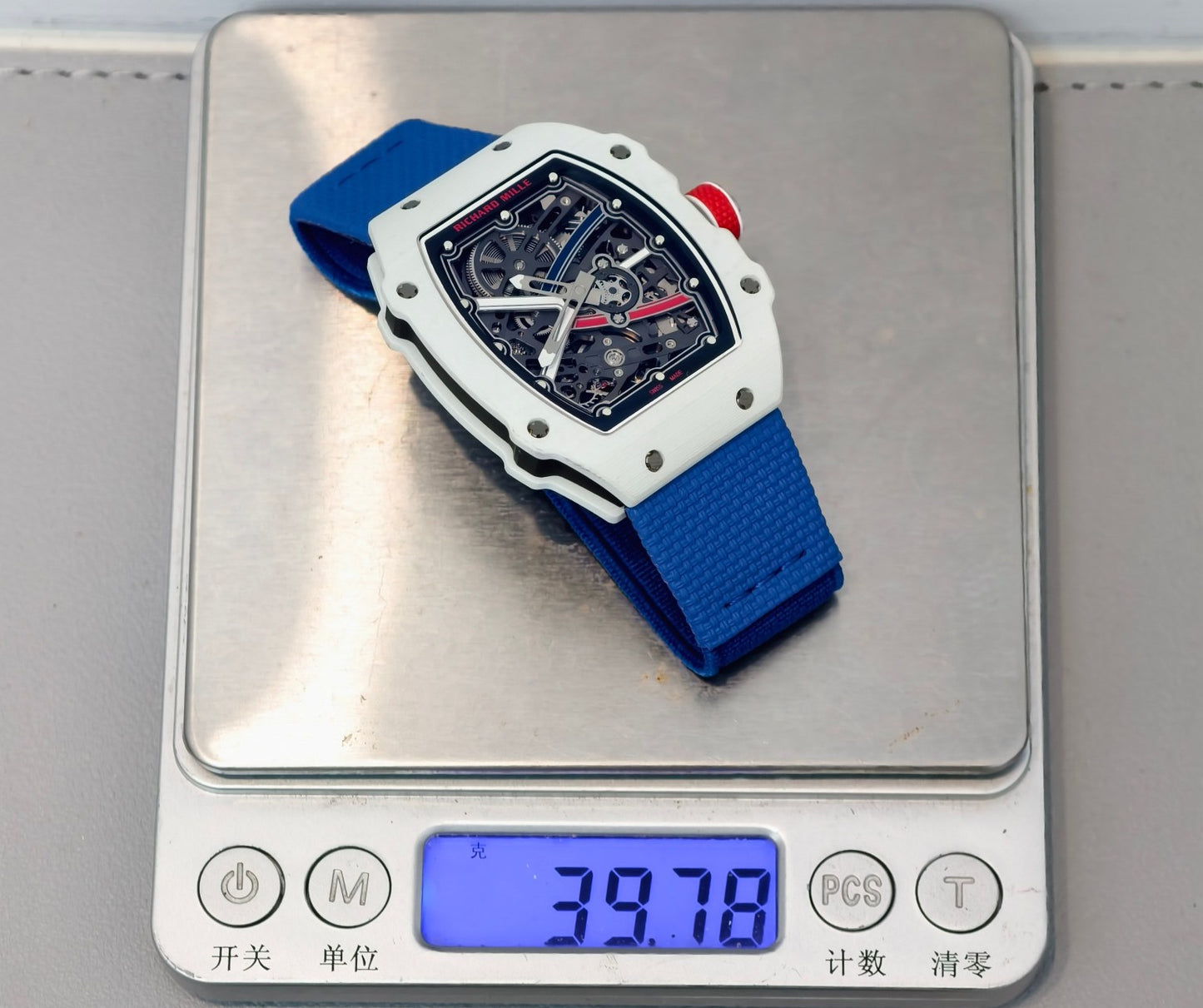 Richard Mille RM 67-02 Automatic Extra Flat in White Quartz TPT with Skeletonized Dial & Blue Strap