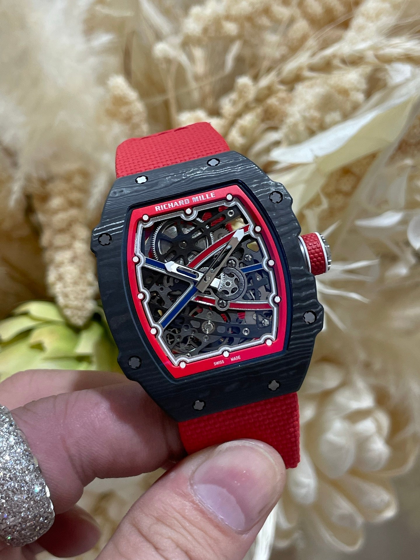 Richard Mille RM 67-02 Automatic Extra Flat with Skeletonized Dial & Red Strap