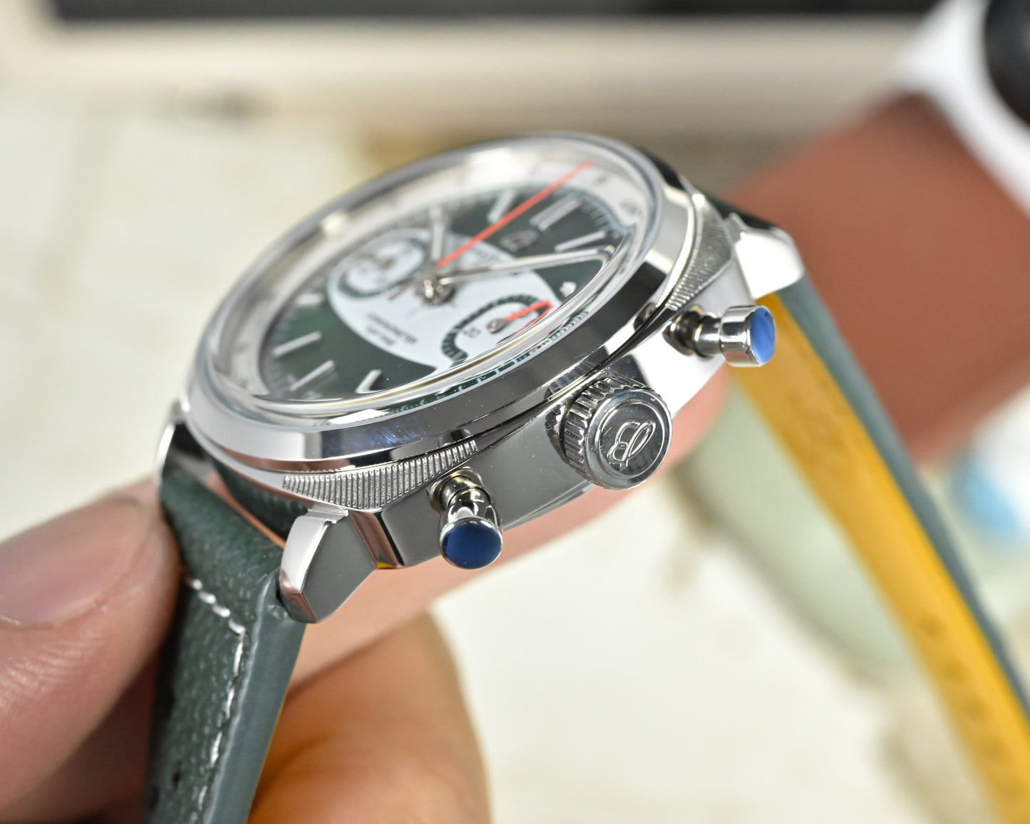 Breitling Top Time B01 Racing Green Dial Leather Strap Watch