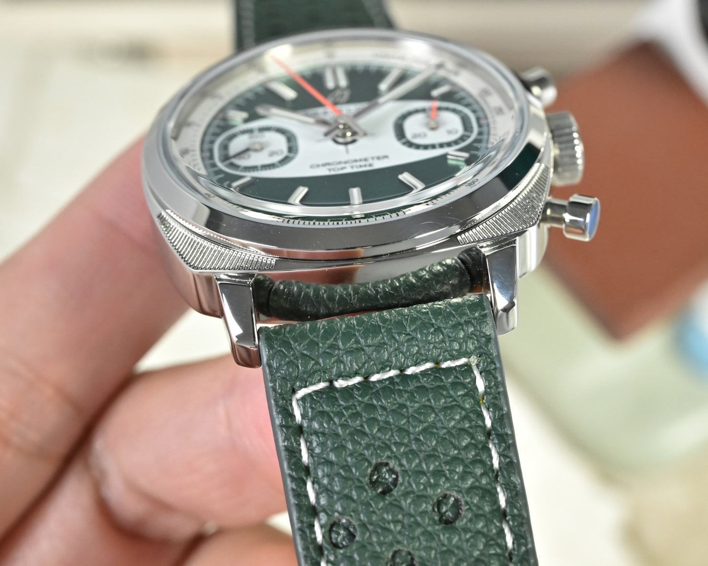 Breitling Top Time B01 Racing Green Dial Leather Strap Watch