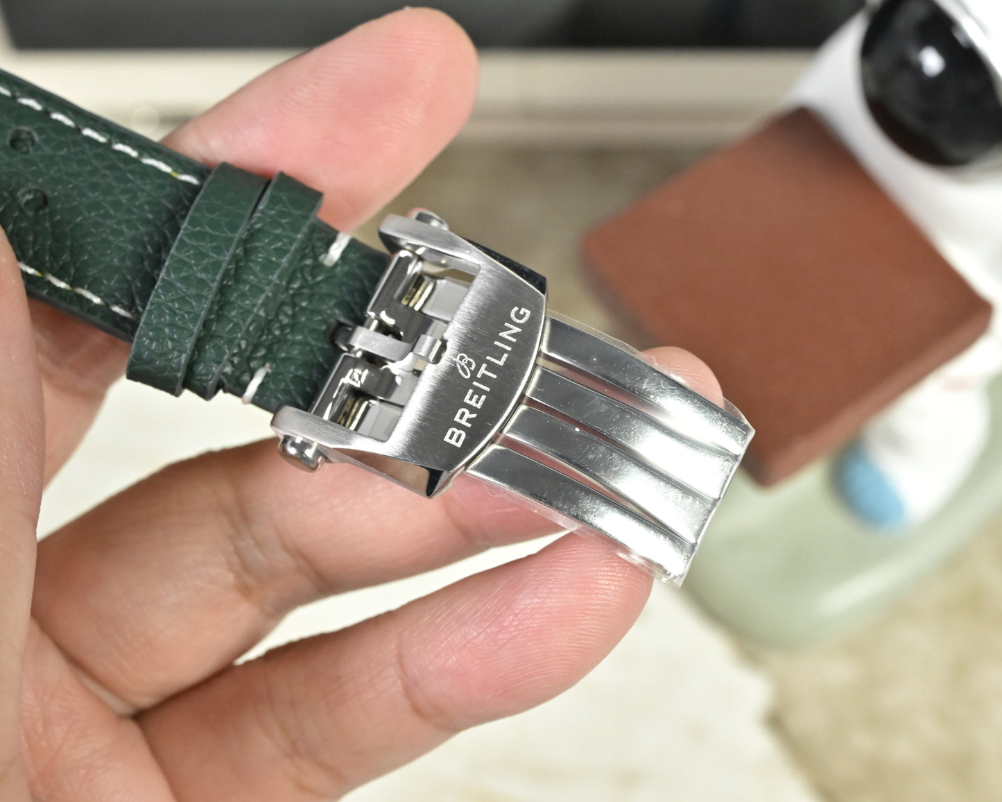 Breitling Top Time B01 Racing Green Dial Leather Strap Watch