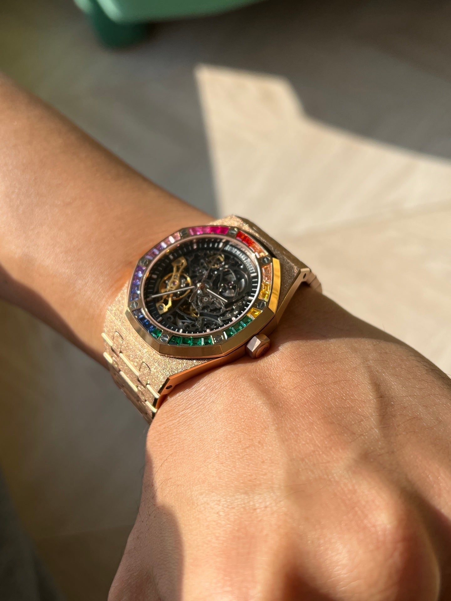 Audemars Piguet Royal Oak Frosted Pink Gold Rainbow Sapphire Watch