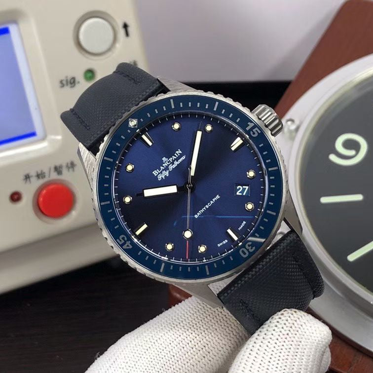 Blancpain Fifty Fathoms Bathyscaphe Automatic – Blue Dial, Grey Ceramic Case, Blue Fabric Strap