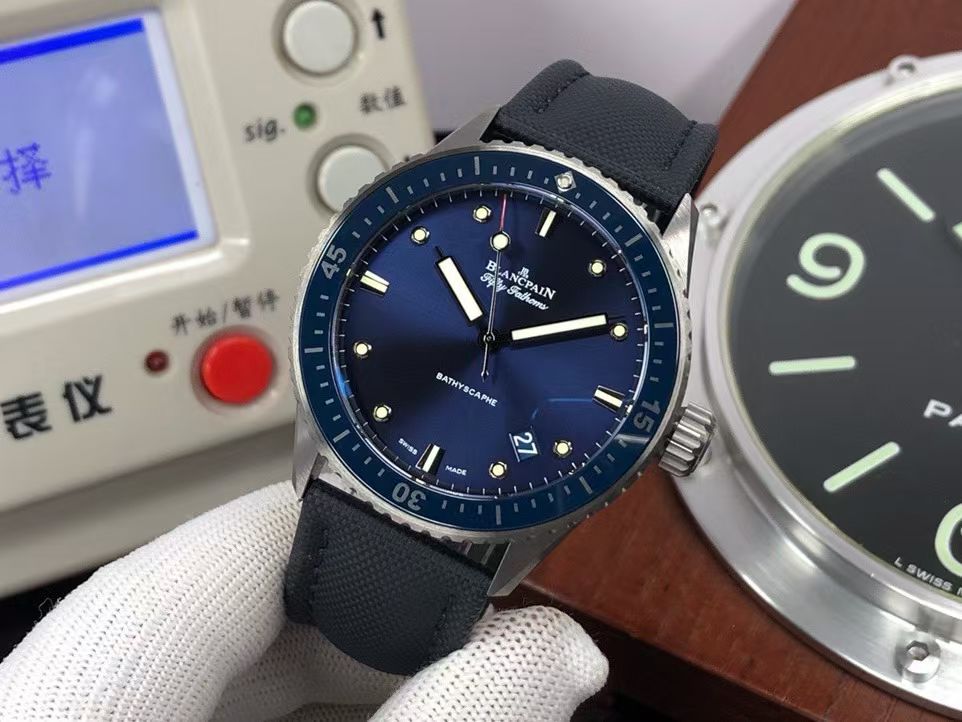 Blancpain Fifty Fathoms Bathyscaphe Automatic – Blue Dial, Grey Ceramic Case, Blue Fabric Strap