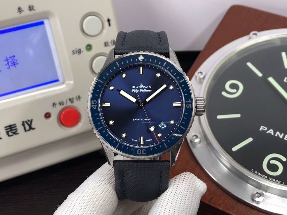 Blancpain Fifty Fathoms Bathyscaphe Automatic – Blue Dial, Grey Ceramic Case, Blue Fabric Strap