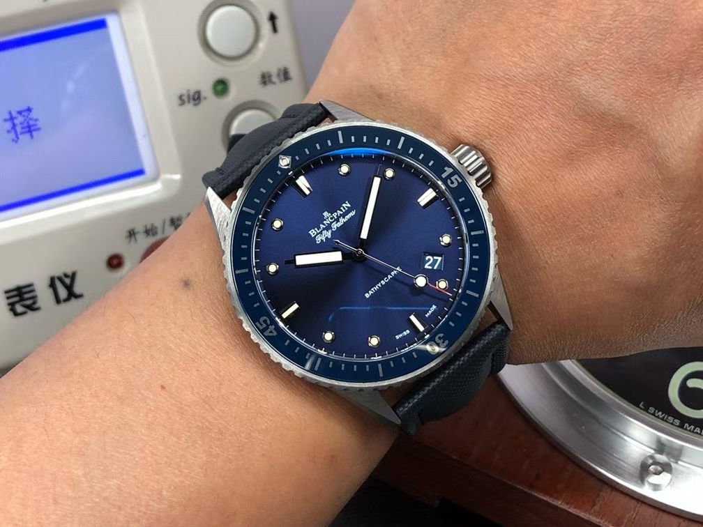 Blancpain Fifty Fathoms Bathyscaphe Automatic – Blue Dial, Grey Ceramic Case, Blue Fabric Strap