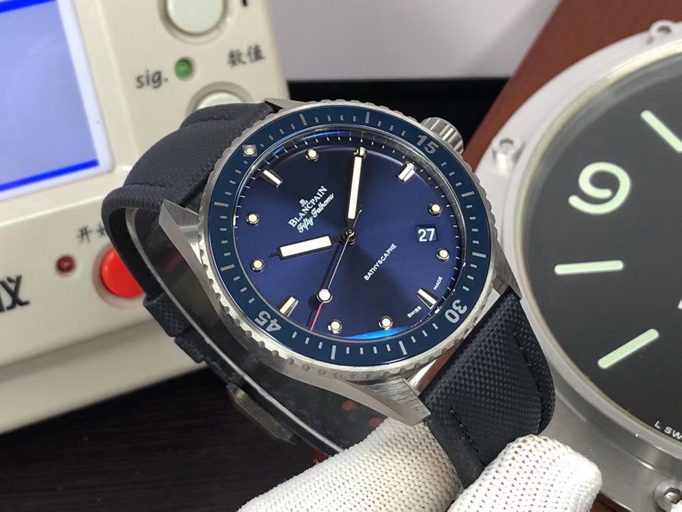 Blancpain Fifty Fathoms Bathyscaphe Automatic – Blue Dial, Grey Ceramic Case, Blue Fabric Strap