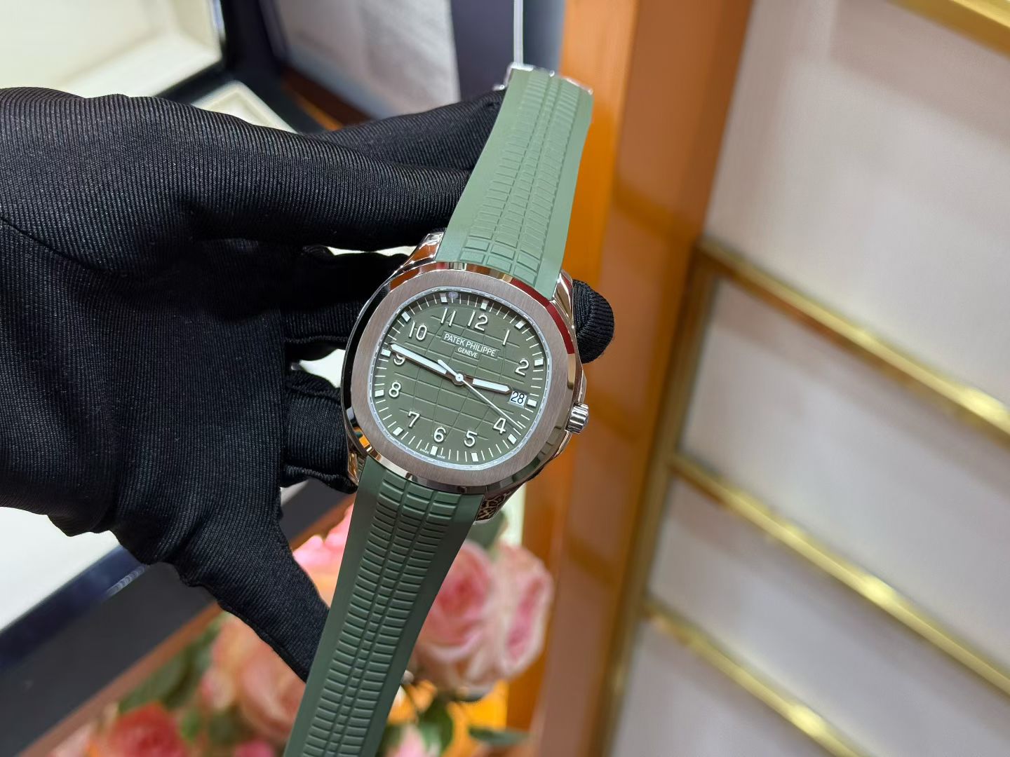 Patek Philippe Aquanaut 5168G White Gold Khaki Green Dial Watch