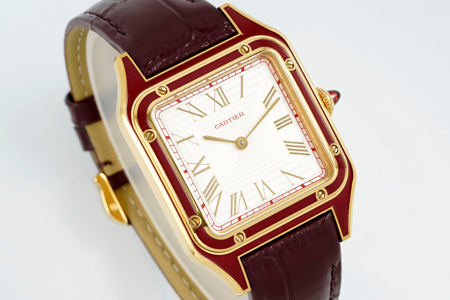 Limited Edition Cartier Santos-Dumont Large Model – Platinum Case, Sunburst Lacquered Dial, Alligator Strap