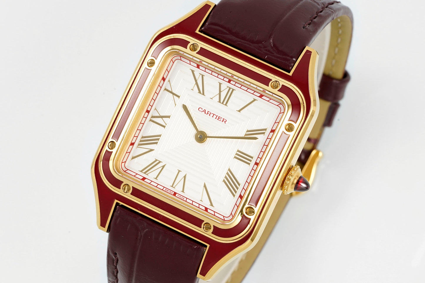 Limited Edition Cartier Santos-Dumont Large Model – Platinum Case, Sunburst Lacquered Dial, Alligator Strap