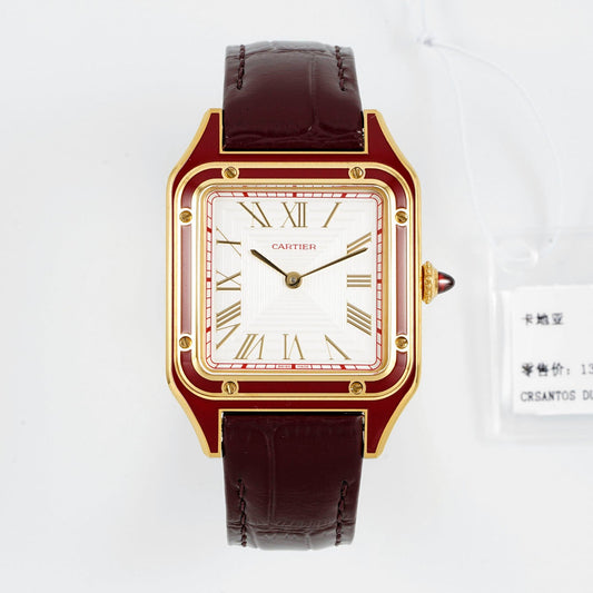 Limited Edition Cartier Santos-Dumont Large Model – Platinum Case, Sunburst Lacquered Dial, Alligator Strap