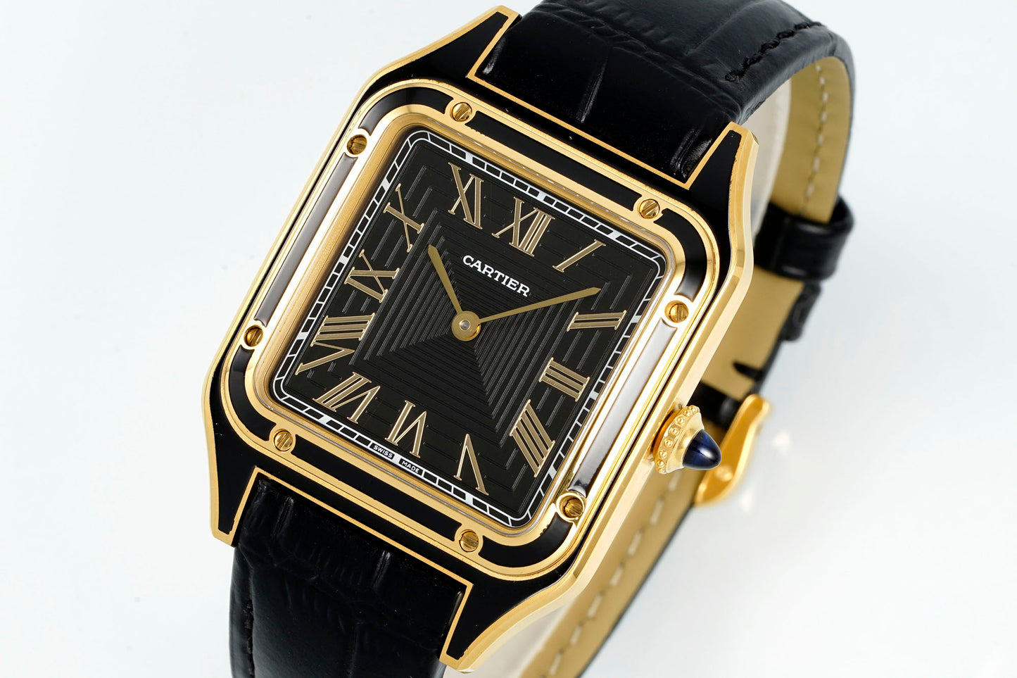 Limited Edition Cartier Santos-Dumont Large Model – Platinum Case, Sunburst Lacquered Dial, Alligator Strap