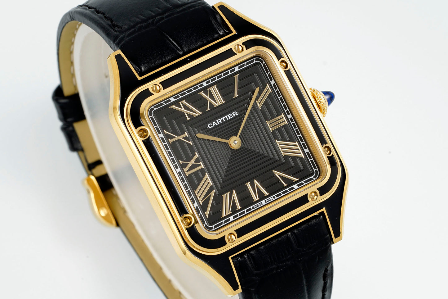 Limited Edition Cartier Santos-Dumont Large Model – Platinum Case, Sunburst Lacquered Dial, Alligator Strap