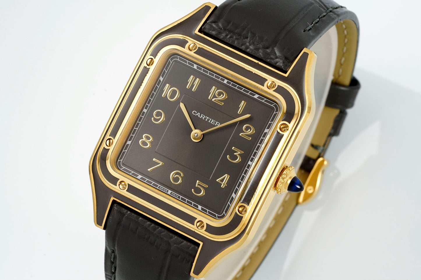 Limited Edition Cartier Santos-Dumont Large Model – Platinum Case, Sunburst Lacquered Dial, Alligator Strap