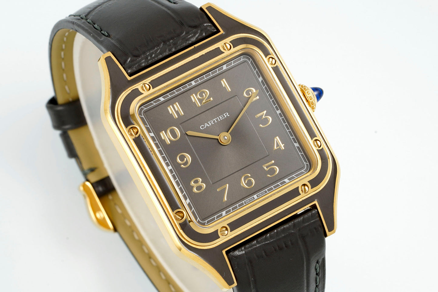 Limited Edition Cartier Santos-Dumont Large Model – Platinum Case, Sunburst Lacquered Dial, Alligator Strap