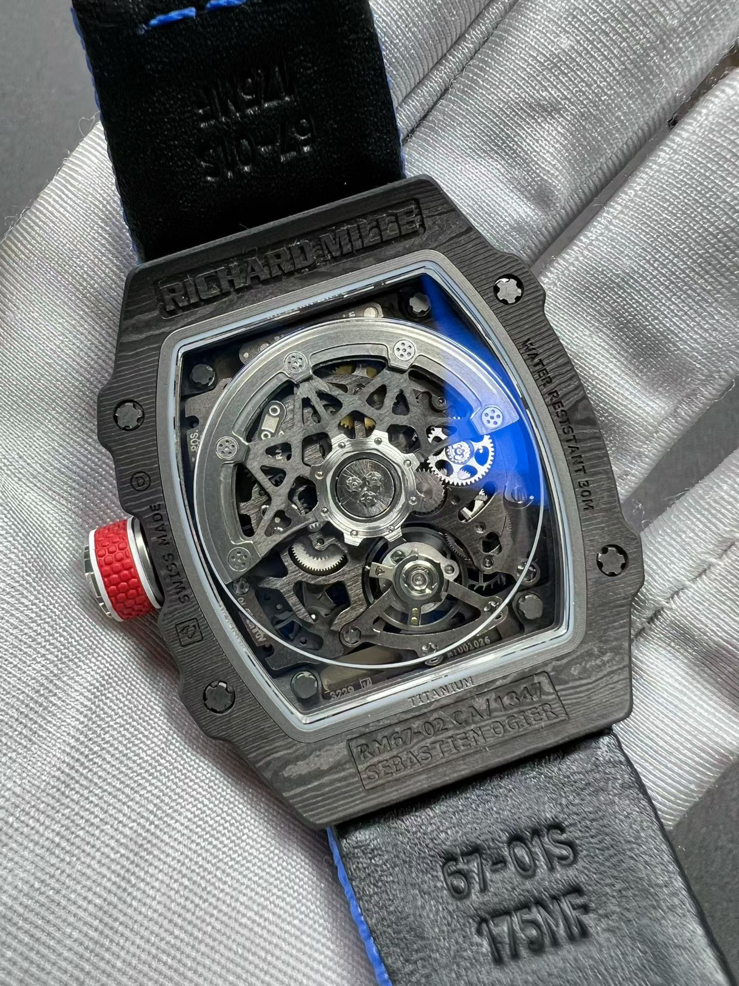 Richard Mille RM 67-02 Sébastien Ogier – Automatic Extra Flat, Carbon TPT Case, Blue Textile Strap