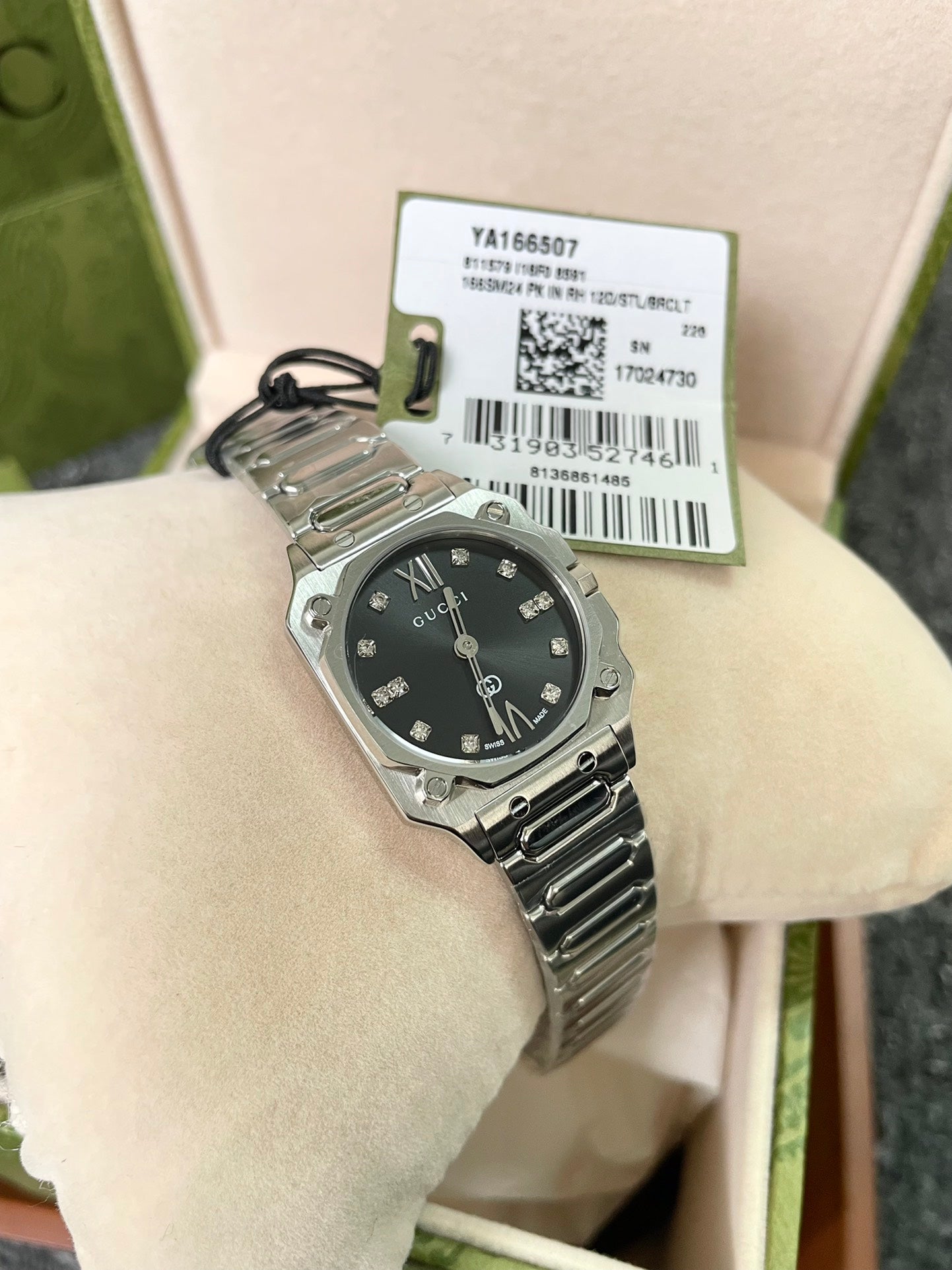 Gucci G-Flat 24mm Octagonal Stainless Steel Diamond Dial