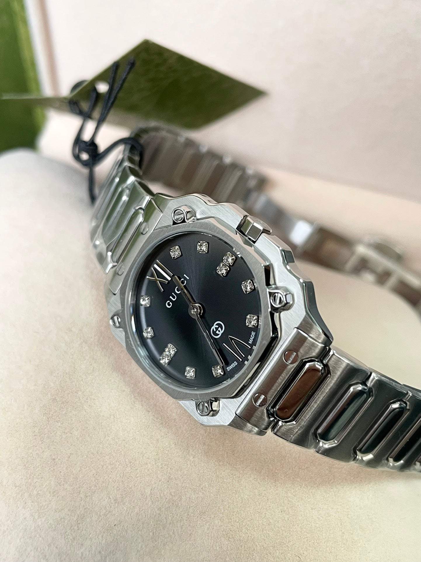 Gucci G-Flat 24mm Octagonal Stainless Steel Diamond Dial