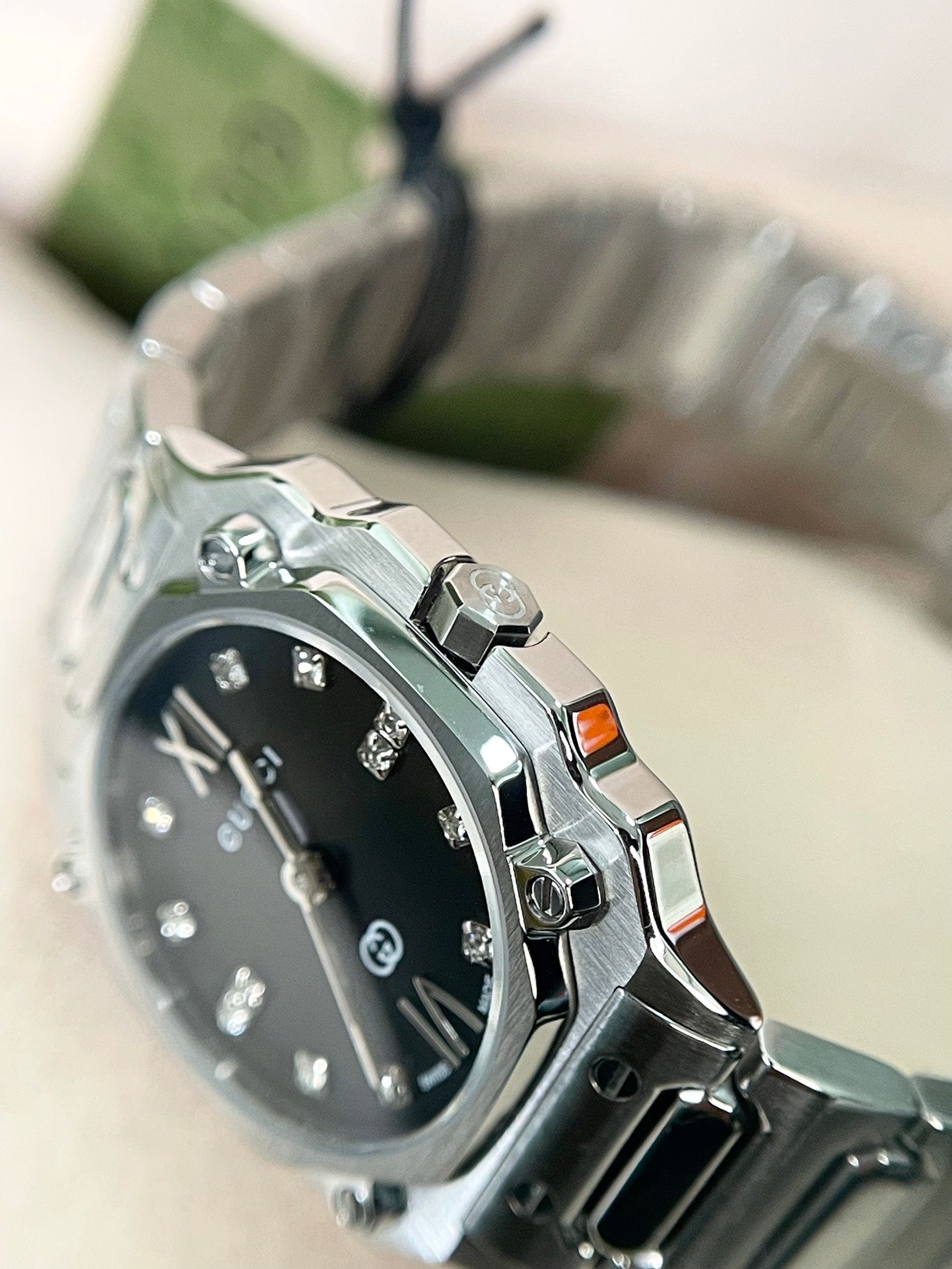 Gucci G-Flat 24mm Octagonal Stainless Steel Diamond Dial