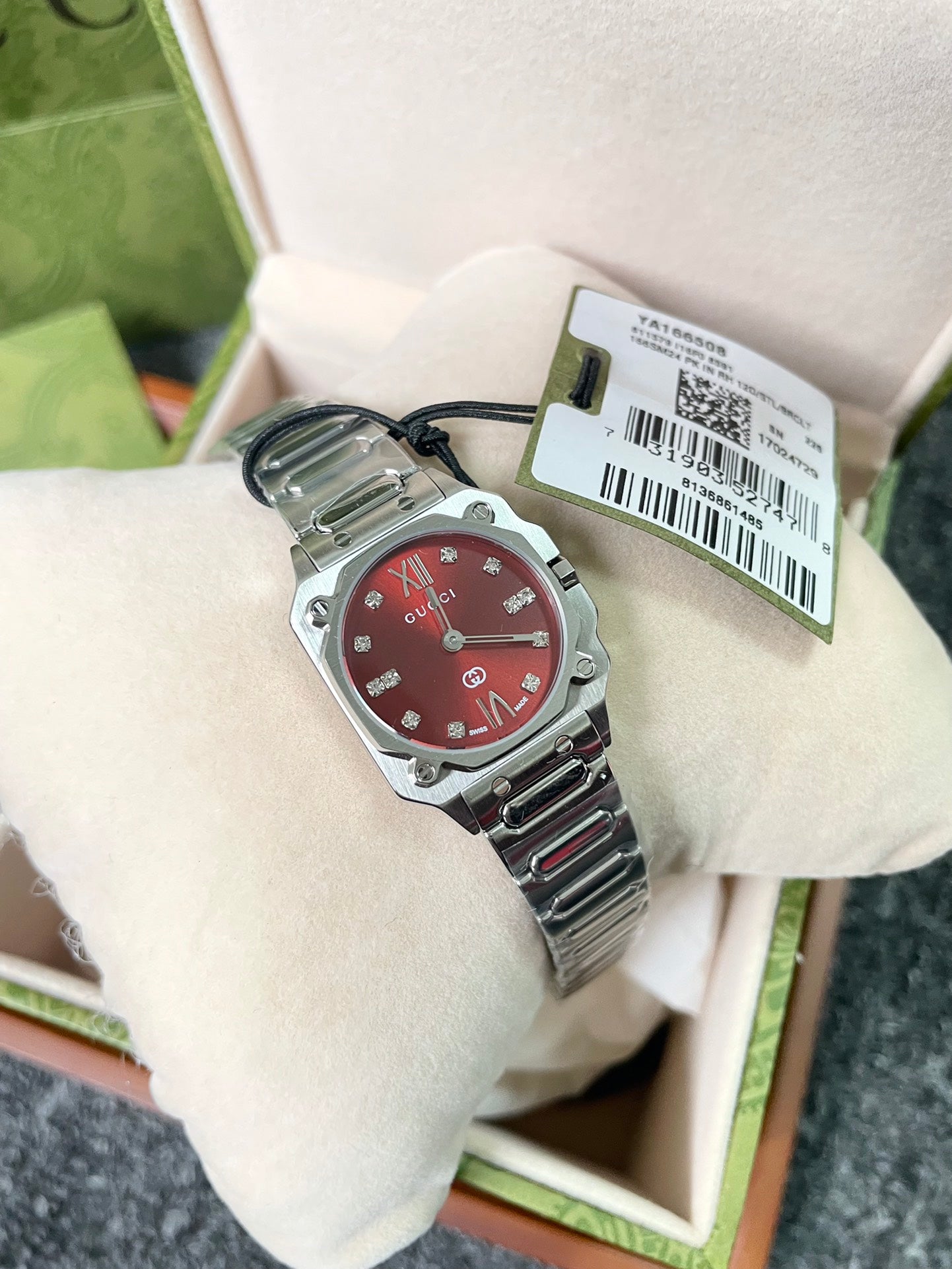 Gucci G-Flat Stainless Steel Watch with Red Dial