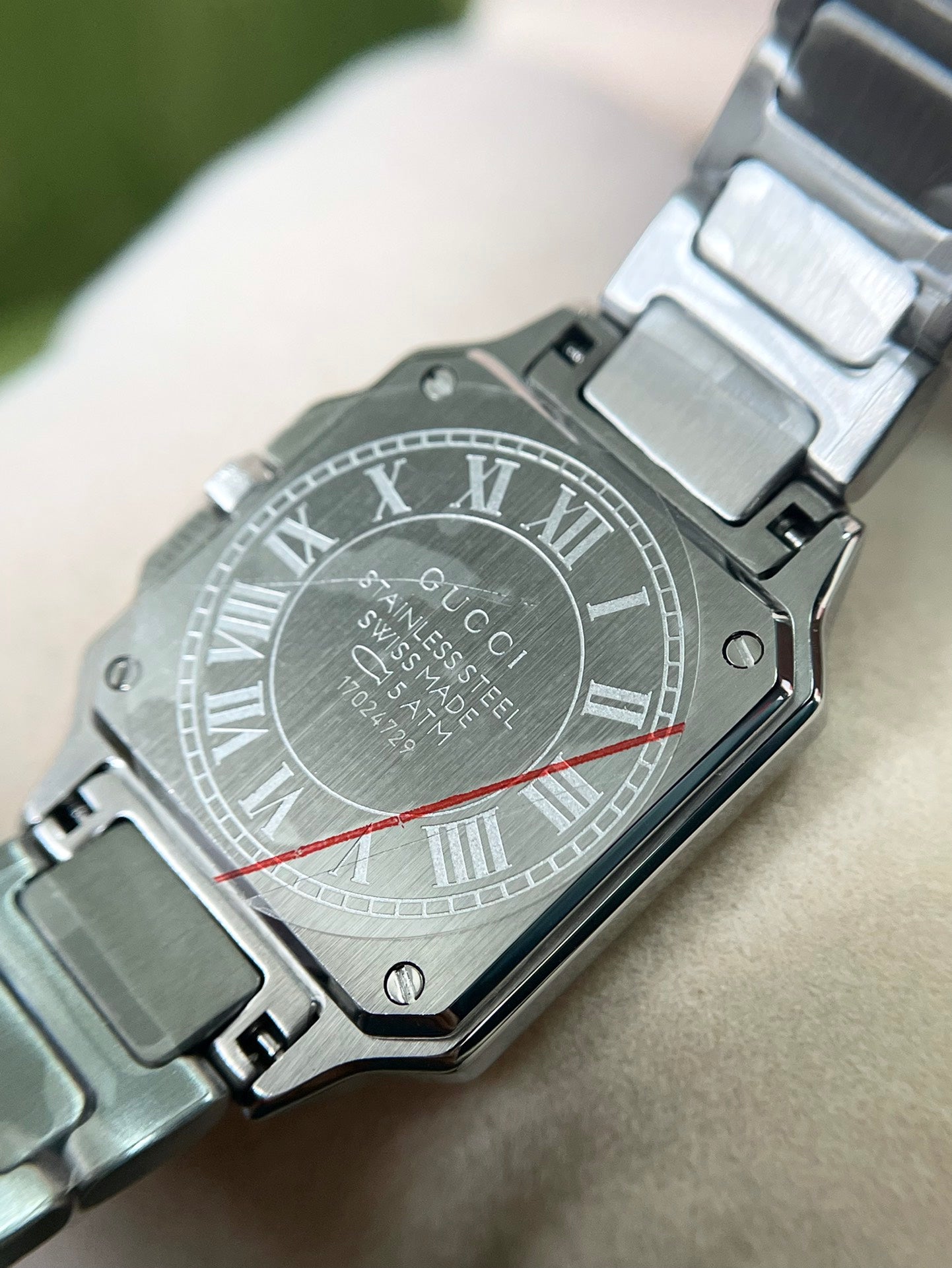 Gucci G-Flat Stainless Steel Watch with Red Dial